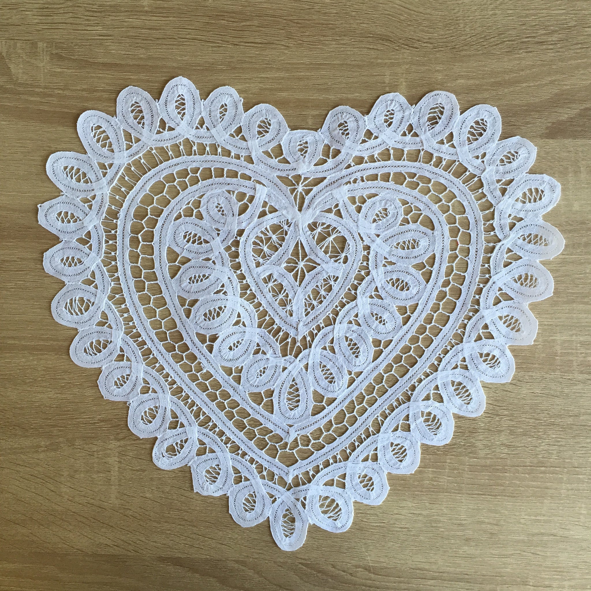 Battenburg Lace Heart Shape Doilies White 12" 14" 16" 18" Inch