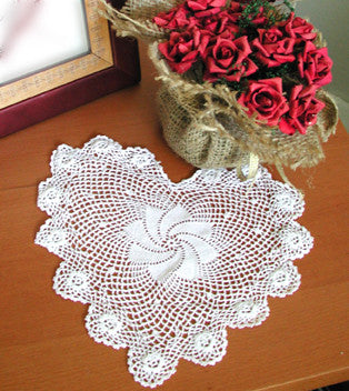 Plum Rose Heart Shaped Doilies White 10" Inch
