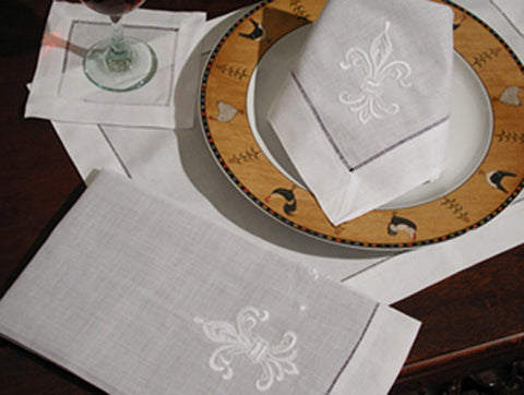 Fleur De Lys Cocktail Napkin White 6" Inch