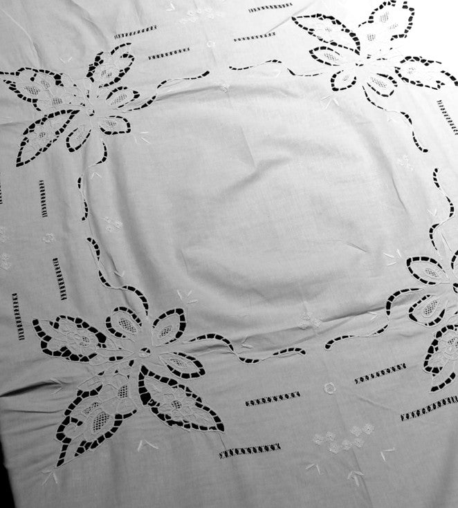 Spring Garden Cutwork 68in Round Tablecloth Closeout