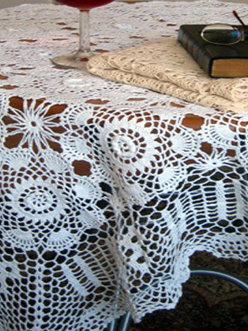 Crochet Lace Table Topper 34 Inch Square White