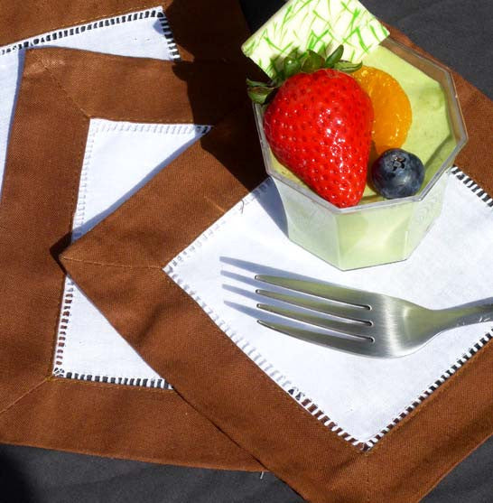 Coco Bean Border Hemstitch Cocktail Napkin