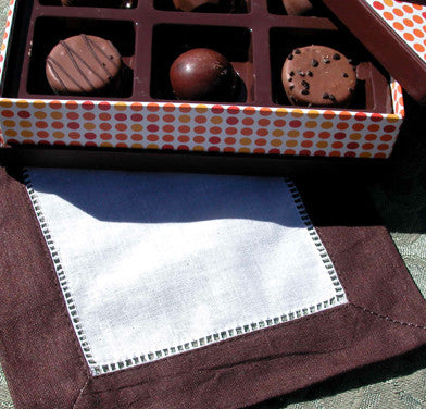 Dark Chocolate Border Hemstitch Napkin 6" Inch