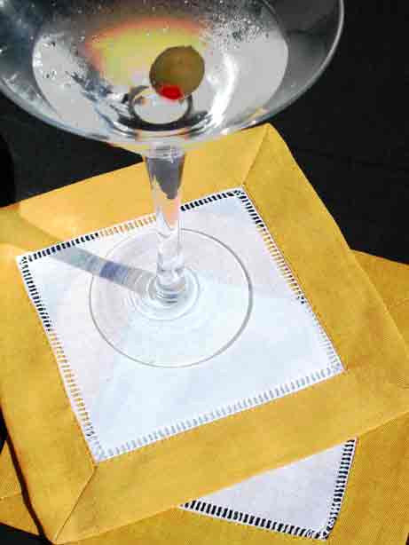 Gold Border Hemstitch Cocktail Napkin 6" Inch