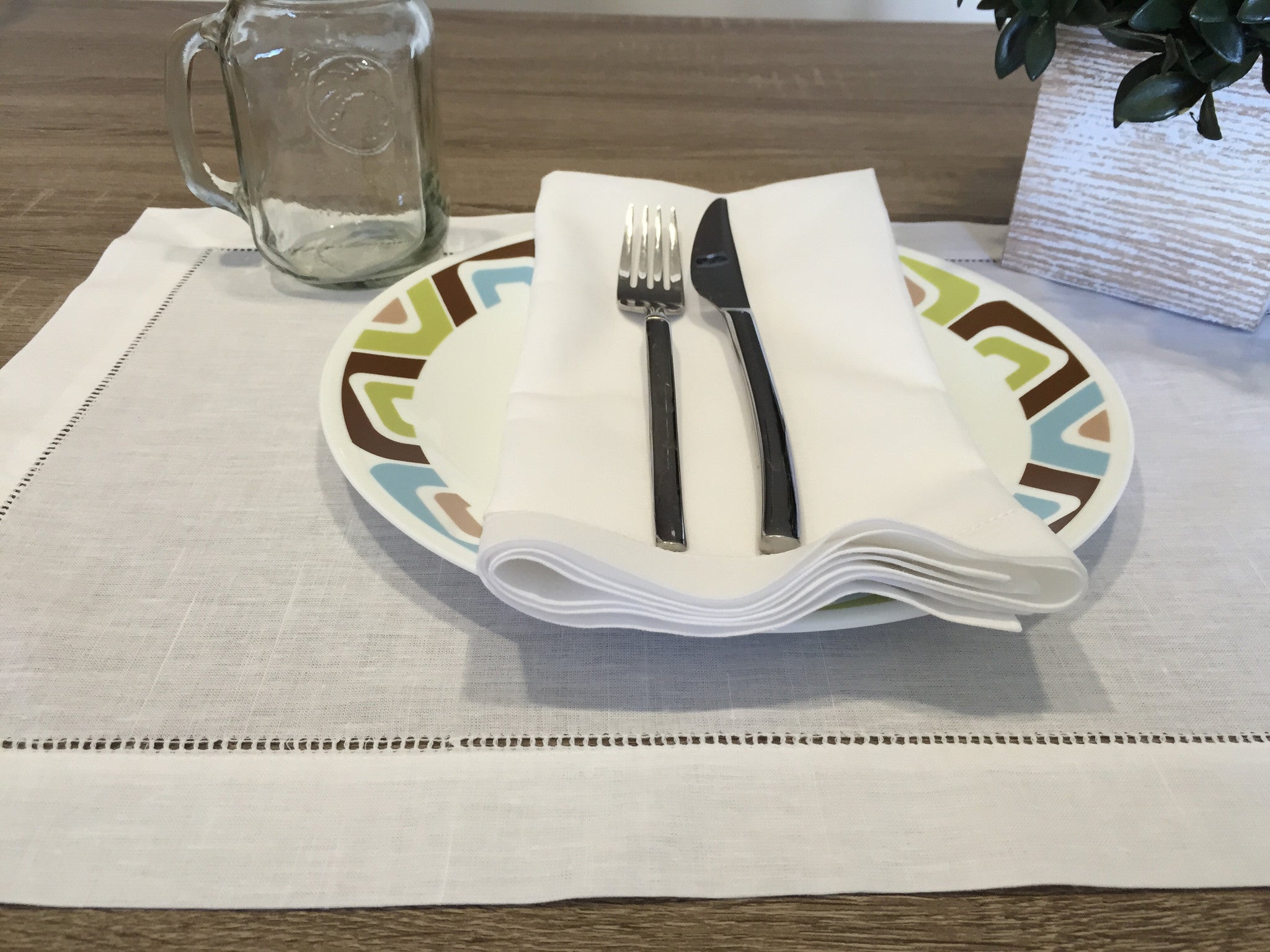 Hemstitch Placemat White 14x20 Inch Set of 4