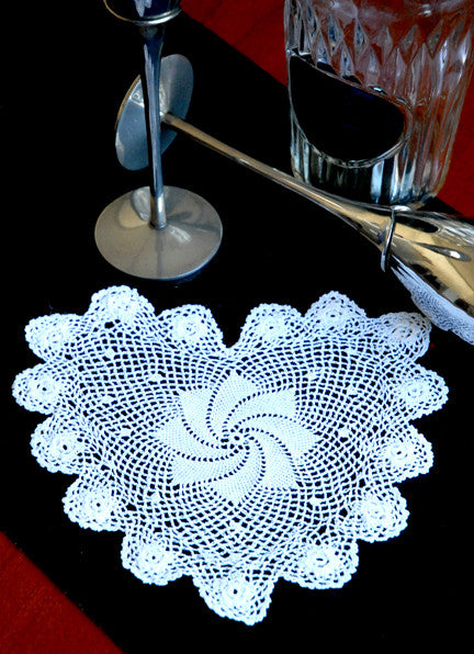 Plum Rose Heart Shaped Doilies White 12" Inch