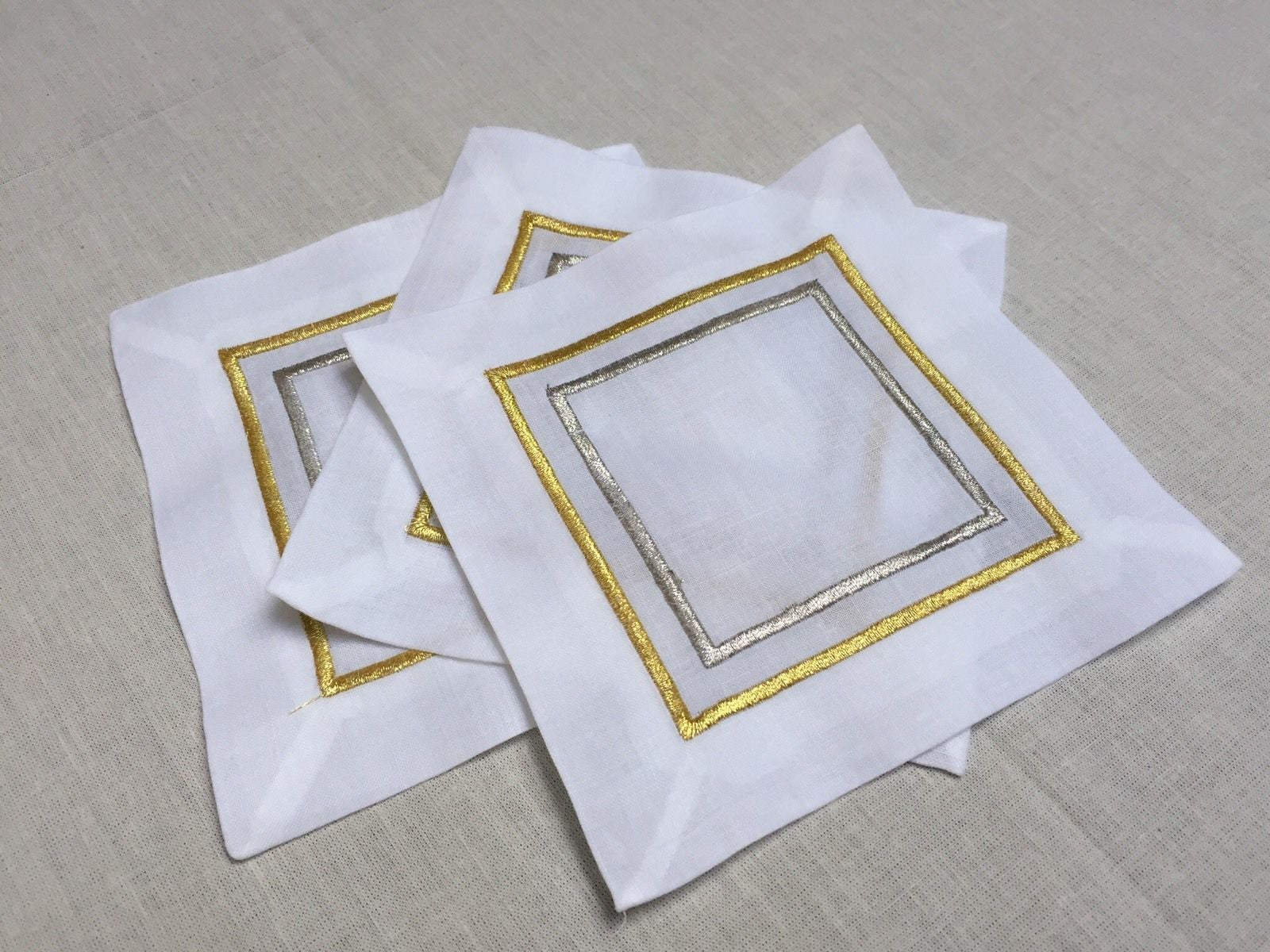 Gold / Silver Embroidered Cocktail Napkin 6" Inch Set of 4