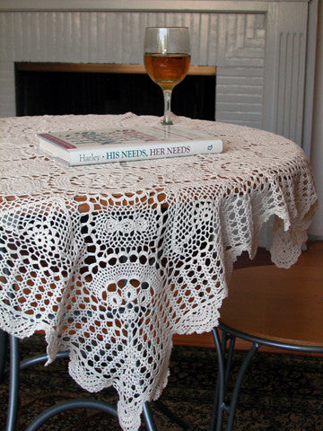 Crochet Lace Table Topper 34 Inch Square Ecru