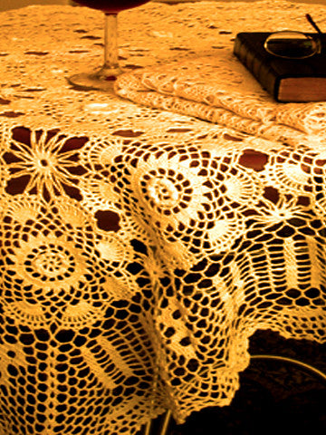 Crochet Lace Table Topper 34 Inch Square Ecru